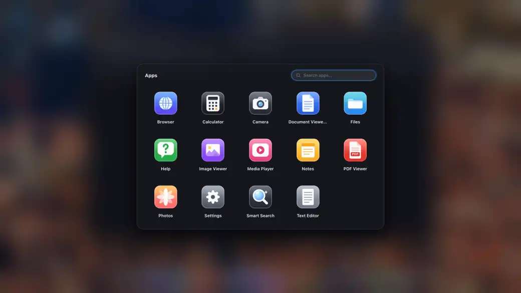 XeOS on an external display: apps drawer