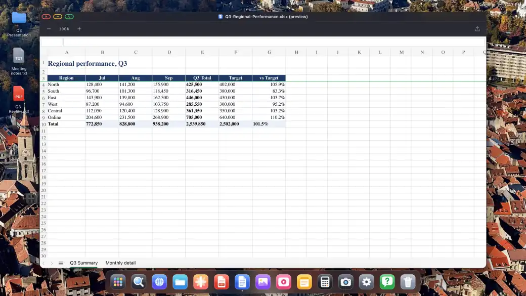XeOS on an external display: docs spreadsheet