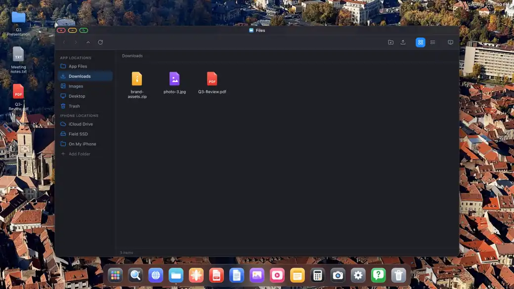 XeOS on an external display: downloads folder