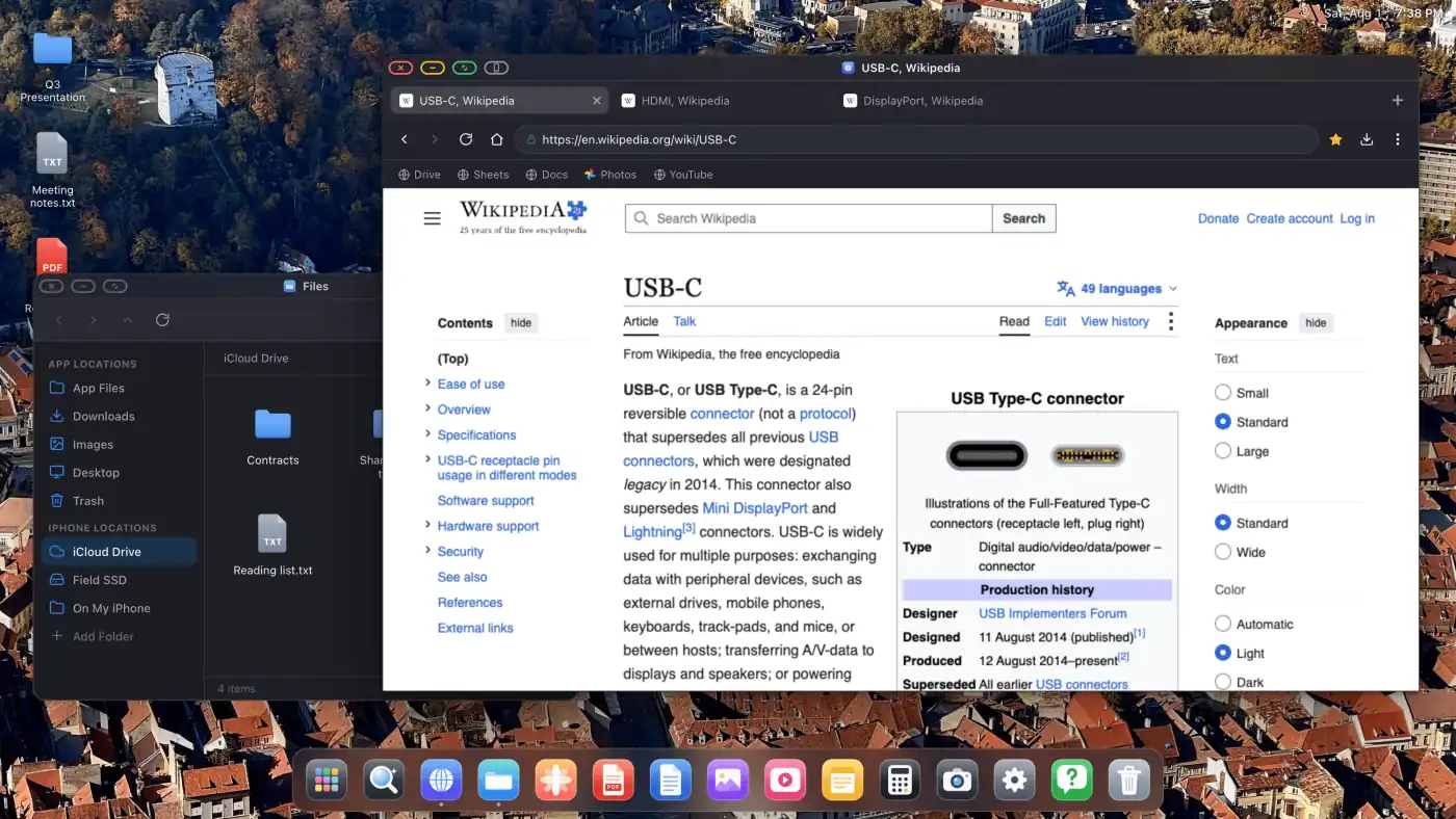 XeOS on an external display: hero desktop