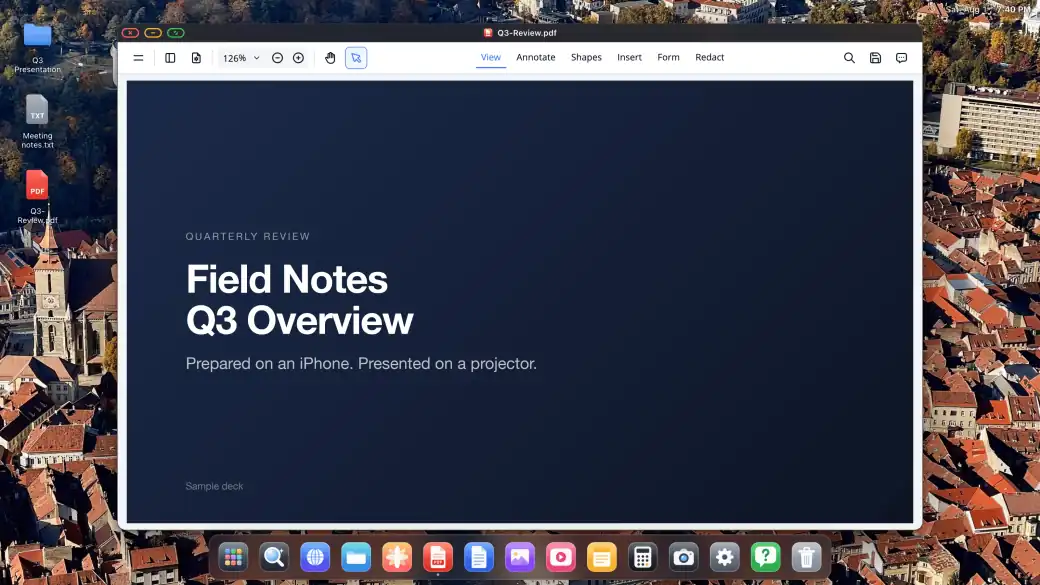 XeOS on an external display: pdf window